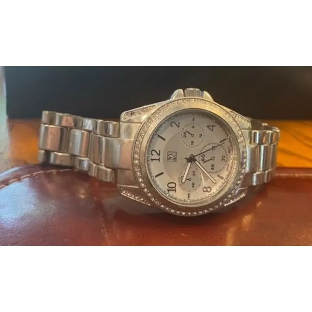 Women's NY&Co Silver Tone 40mm Watch with Crystal Accents
